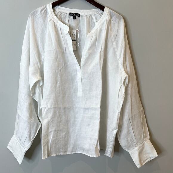 J.Crew Cabana Top Linen Shirt Breathable Date Vacation Trip Plus CI542 White 2X - Picture 3 of 16